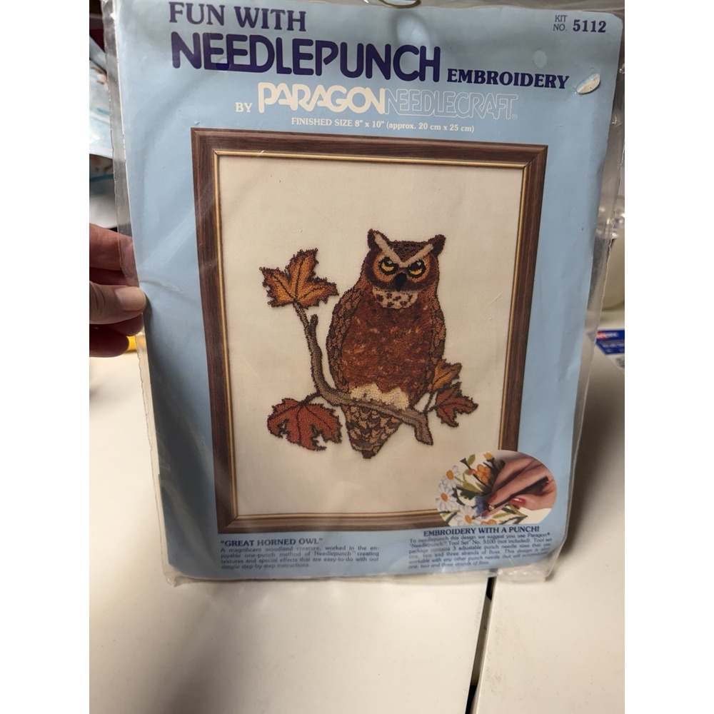 Vintage Paragon NeedlePunch Embroidery MCM Great Horned Owl #5112 New USA